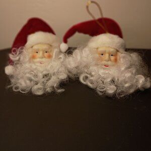 Santa Claus Christmas Tree Ornaments Ceramic Curly White Beards  Holiday VTG